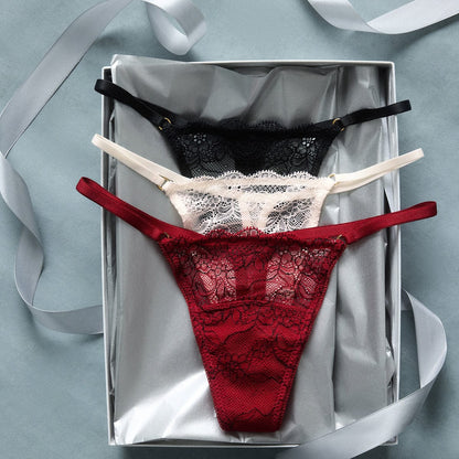 Lace String Thong Black